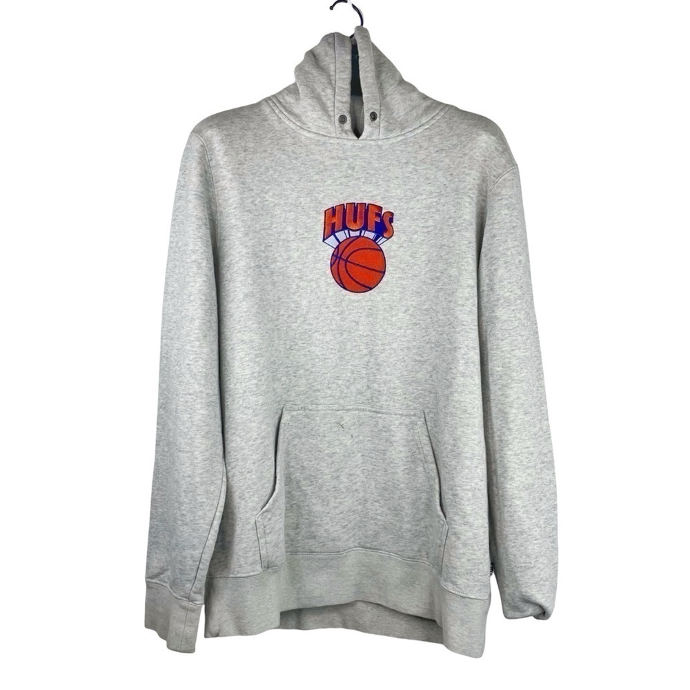 HUF Light Heather Grey Hoodie New York Knicks Style HUF Logo Skate Apparel SizeM